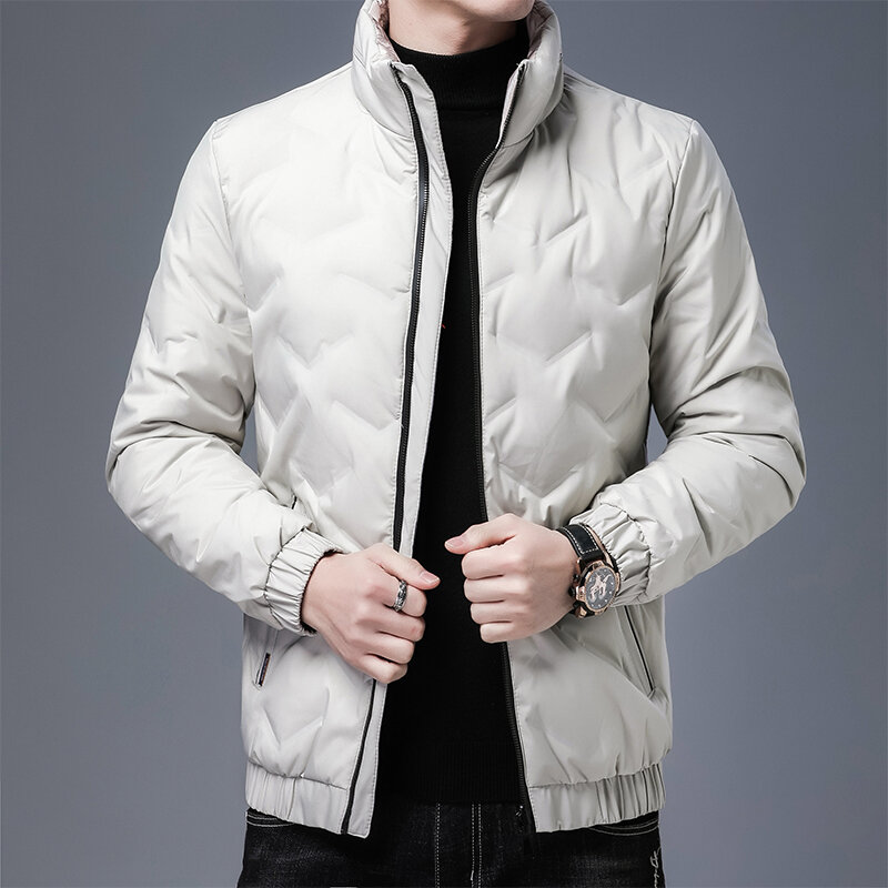 Light down jacket Men's Winter double-sided coat gradient stand collar slim fit 80% white duck  jackets coats outwear