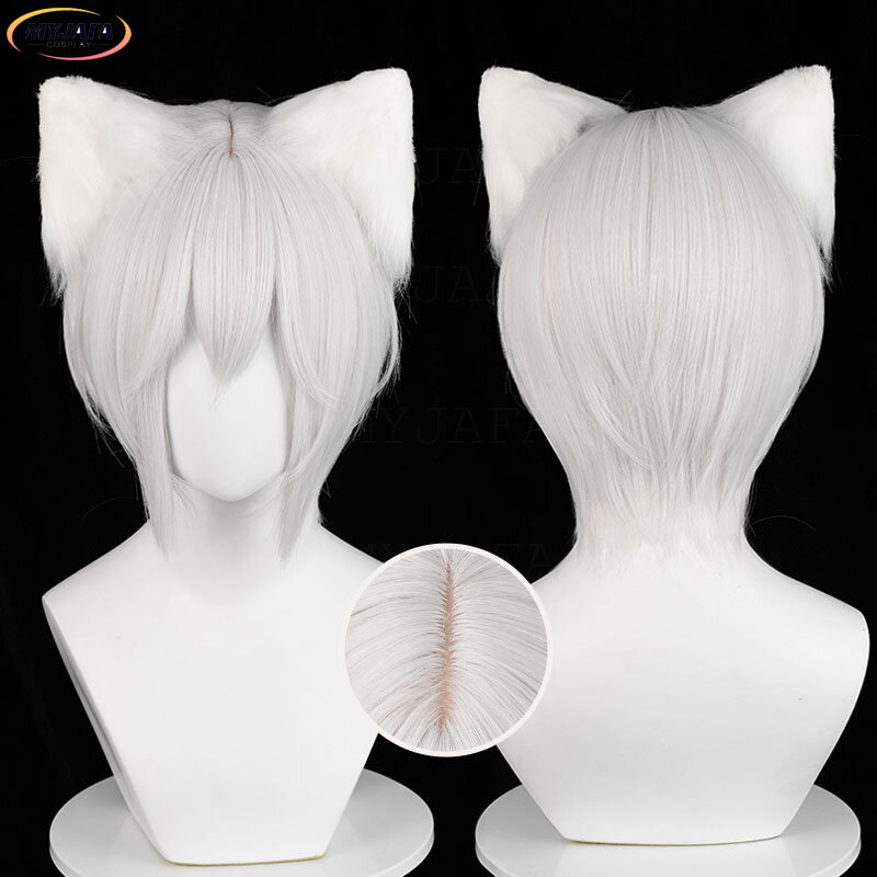 Tomoe parrucca Cosplay Anime Tomoe corto argento bianco resistente al calore capelli sintetici Halloween Party parrucche Unisex + parrucca Cap