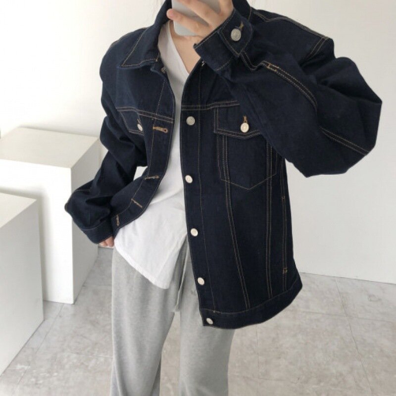 Spring New Commuter Versatile Polo Collar Single Breasted Loose Casual Pocket Denim Coat Women