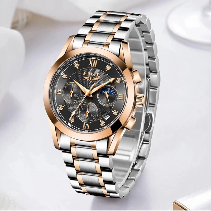 LIGE-Montre-bracelet à quartz en acier inoxydable pour femme, montres étanches pour femme, horloge, date, bracelet féminin, marque de luxe