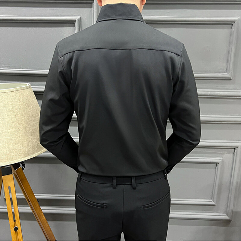 Merkkleding Heren Zomer Hoge Kwaliteit Lange Mouwen Shirts Man Slim Fit Fashion Business Office Jurk Shirts 3xl-m
