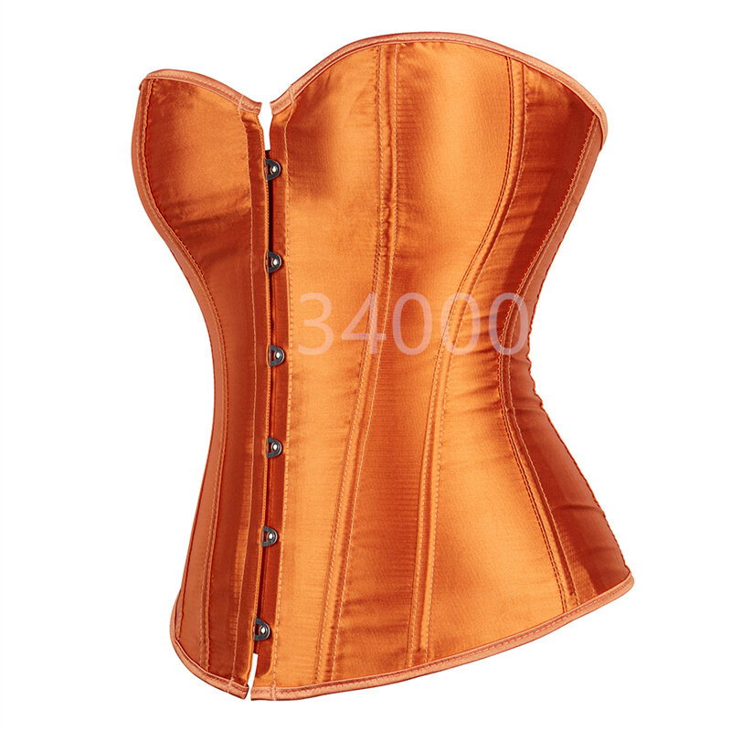 Caudatus-espartilho de cetim feminino, overbust bustier, corselet sexy com renda, estilo vintage, tamanho grande, laranja