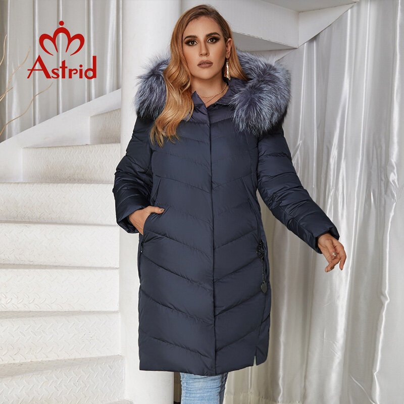 Astrid 2022 Musim Dingin Baru Ukuran Plus Jaket Wanita dengan Kerah Bulu Pakaian Longgar Pakaian Luar Kualitas Wanita Mantel Musim Dingin FR-2160