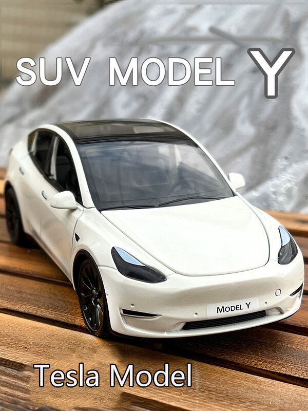 1:24 Simulation Tesla ModelY Alloy Car Model New Energy Vehicle Sound And Light Pull Back Toy Car Boy Collection Decoration Gift