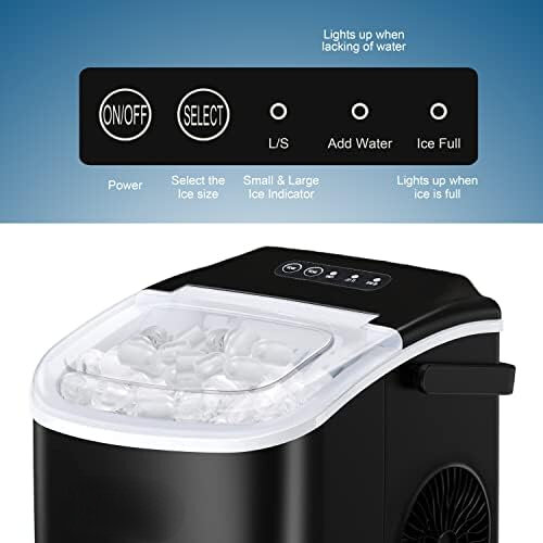Máquina portátil do fabricante de gelo com auto-limpeza, colher do gelo, cesta, 6 minutos, gelo 9, 26.5lbs/24Hrs