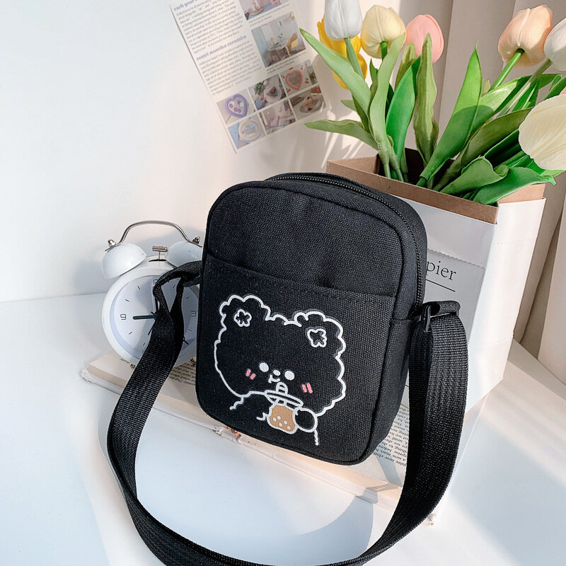 2024 Cute Cartoon Rabbit Bear borsa a tracolla in tela per donna borsa a tracolla Versatile per ragazze bella borsa piccola per studenti