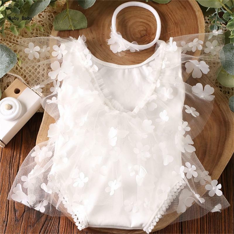 Lovely Newborn Photography Props Baby Girls Photo Shoot Lace Romper Bodysuit Q81A
