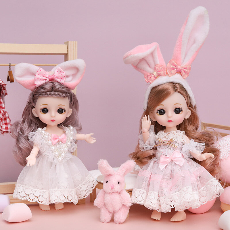 16cm Cute Doll For Girl Toy BJD Mini Doll Movable Joint Baby 3D Big Eyes Beautiful Dolls With Clothes Dress gift for Daughter
