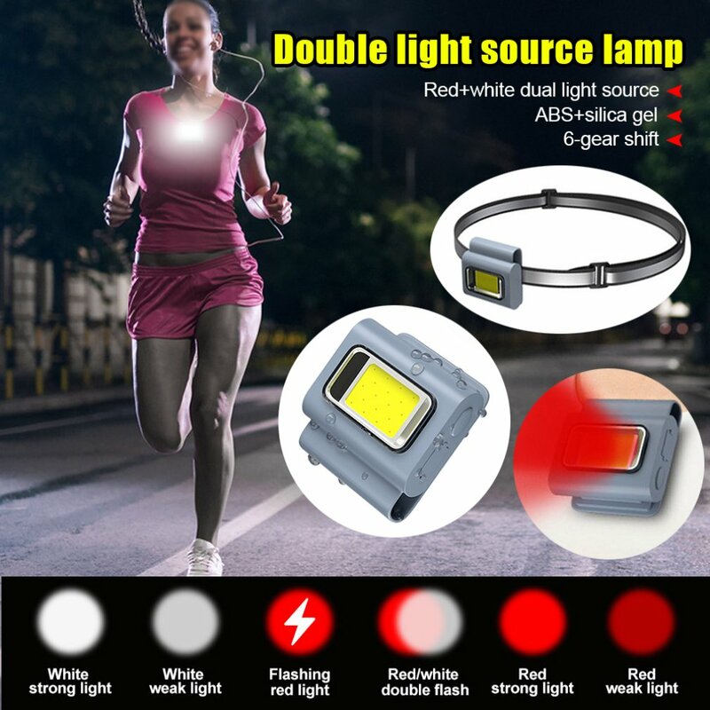 Multi-purpose With Magnetic TYPE-C Rechargeable Headlamp Outdoor Portable Clothespin Running Silicone Red And White Work Light