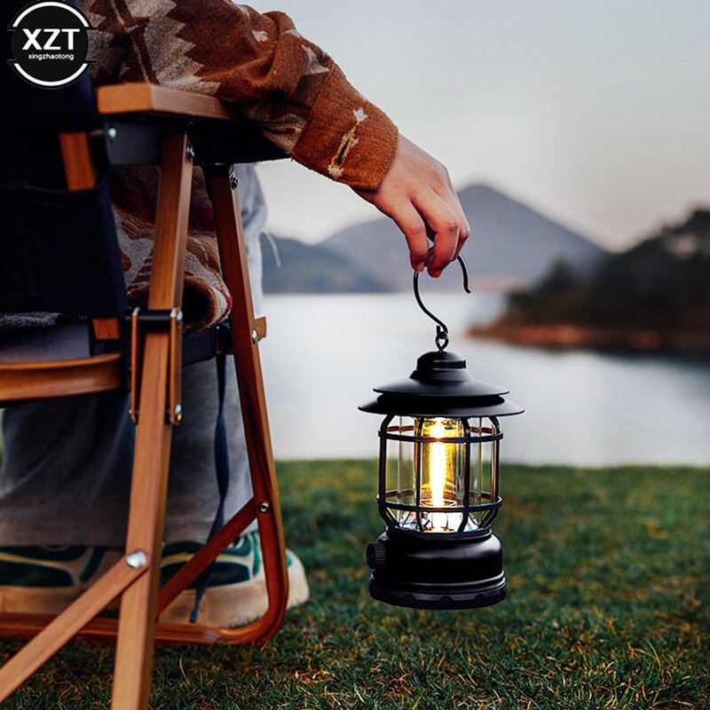 Retro Lamp Portable Camping Lantern USB Recharge Camping Tent Travel Light Vintage Outdoor Lighting Camping Equipment Flashlight