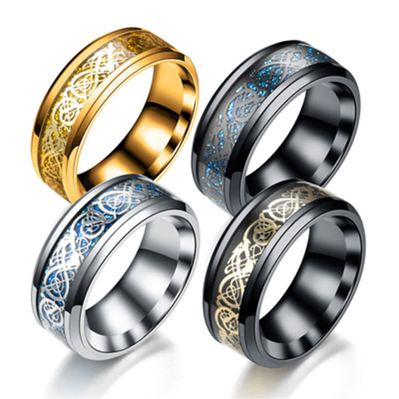 خاتم تنين من الفولاذ المقاوم للصدأ للرجال والنساء ، مجوهرات الزفاف ، 02 ، 2001