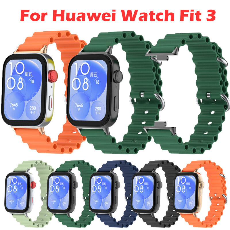 Correa de silicona Ocean para Huawei Watch Fit 3, correa de reloj reemplazable, Correa colorida, accesorios de pulsera