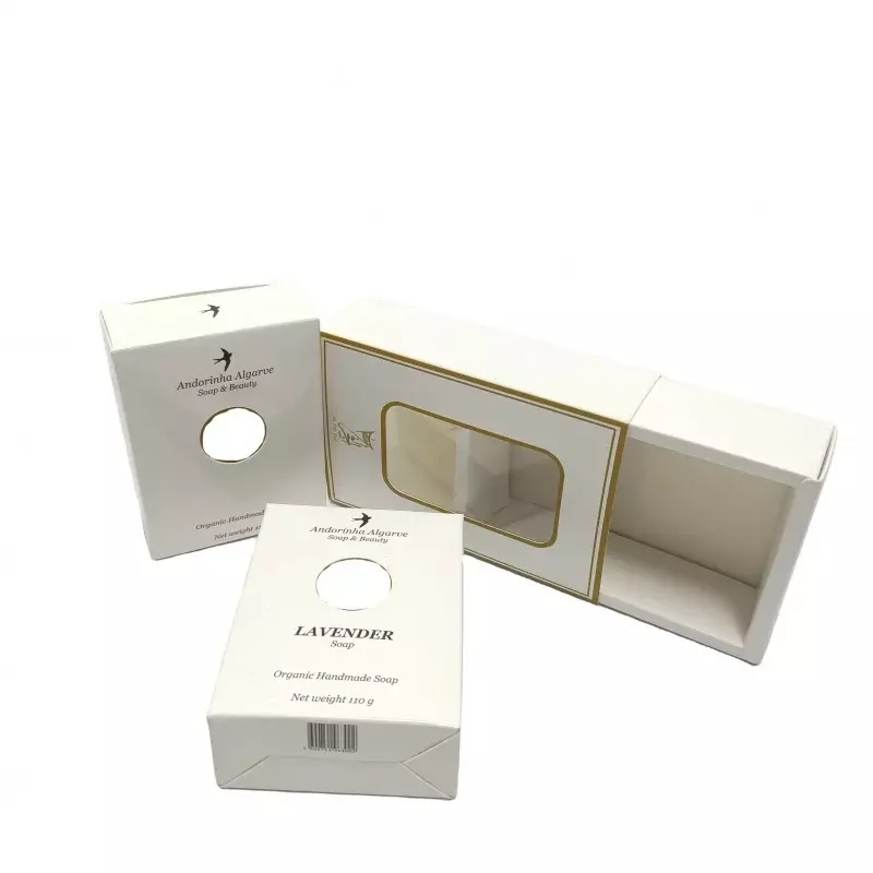 Coffrets cadeaux en papier d'art en feuille d'or écologiques personnalisés, boîte à savon avec fenêtre transparente, emballage en carton