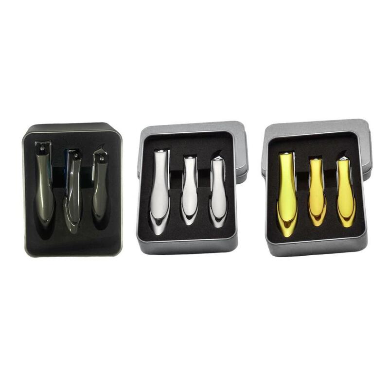 3 Pieces Nail Clipper Set Waterproof Lightweight Metal with Box Slanted Clipper