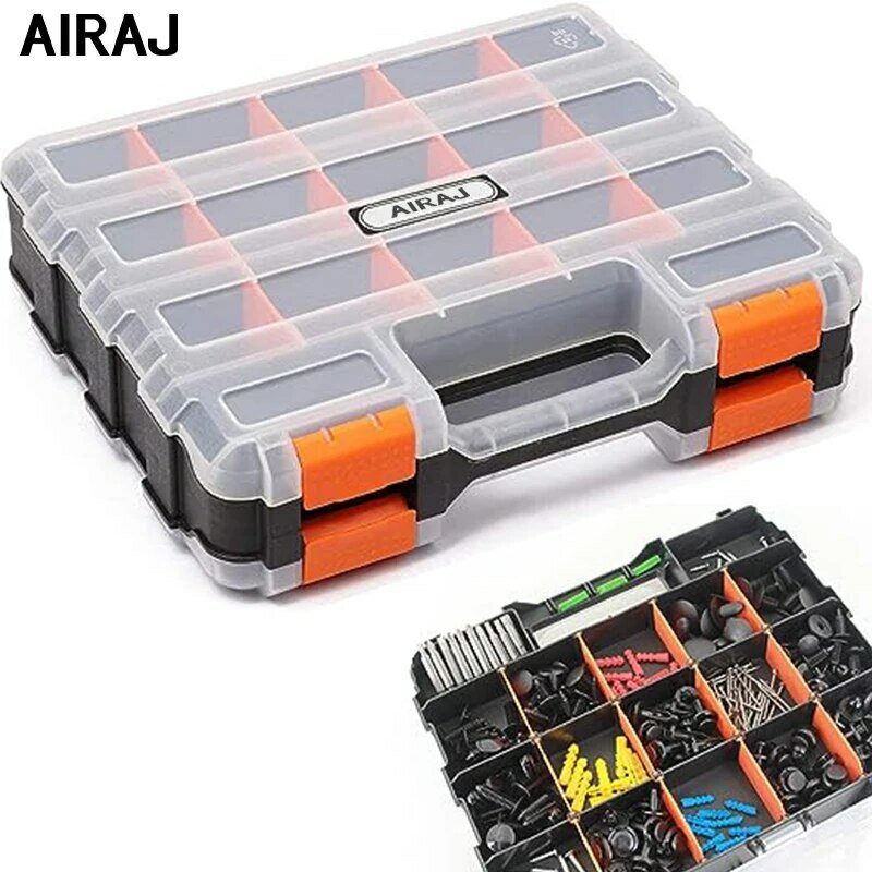 AIRAJ Small Parts Organizer 34-Compartments Double Side Parts Organizer with Removable Dividers for Hardware Screws Bolts Nails
