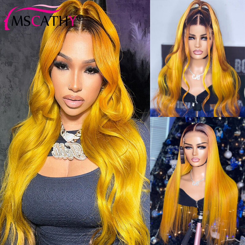 2# Yellow Ombre Straight Lace Front Wigs For Women 613 Colored HD Lace Frontal Wig Body Wave Brazilian Human Hair Wig Preplucked