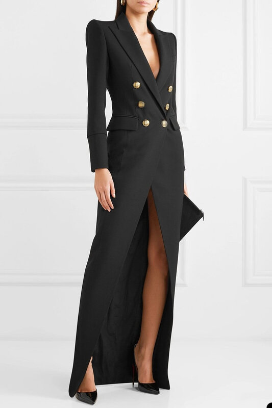 Женский двубортный пиджак, черный или золотистый длинный пиджак для выпускного вечера, официальная одежда, блейзер на заказ
