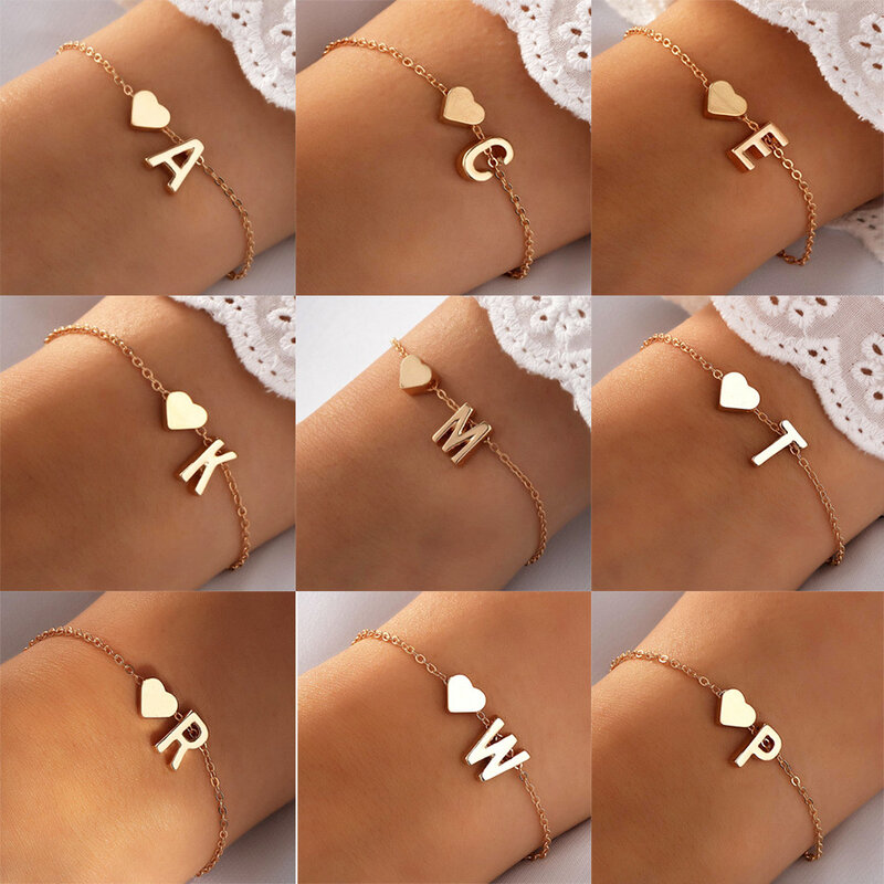 Letter DIY Personalized Name Heart Bracelet Women Stainless Steel Bracelet Jewelry Accessories Girls Anniversary Gift