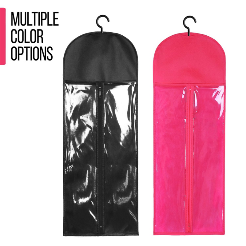 3PCS Extra Long Wig Hanger and Storage Bags, Dustproof and Waterproof Hair Extension Holder, Designed for Wigs Rose Red