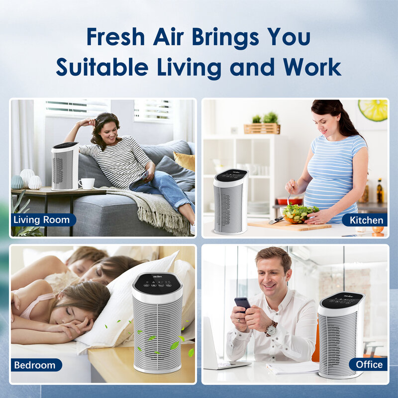 Sejoy-purificador de aire con filtro HEPA para interior, 200 pies cuadrados, 99.9% de eliminación con ionizador, silencioso, 3 velocidades, para dormitorio de mascotas