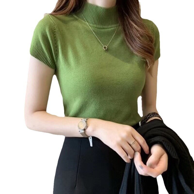 2023 new Women's Clothing Sweaters Jumpers Half high collar half sleeved knitted autumn winter slim short tank top for Pullovers