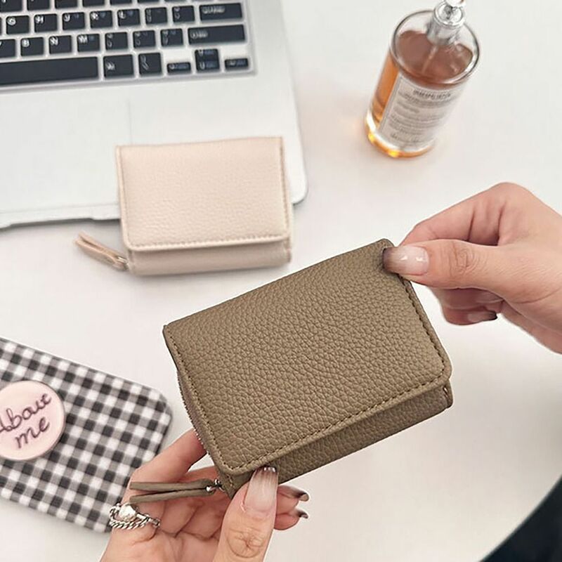 3 Folds Money Coin Purse Durable Wear-resistant Softer Leather Credit Card Holoder Zipper Waterproof Wallet Money Bag Women