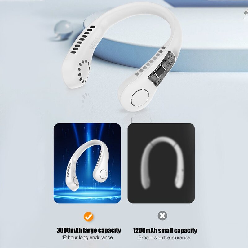 2022 Portable Bladeless Hanging Fans USB Rechargeable Leafless Mini Neck Fan Air Conditioner Cooling Wearable Neckband Fans