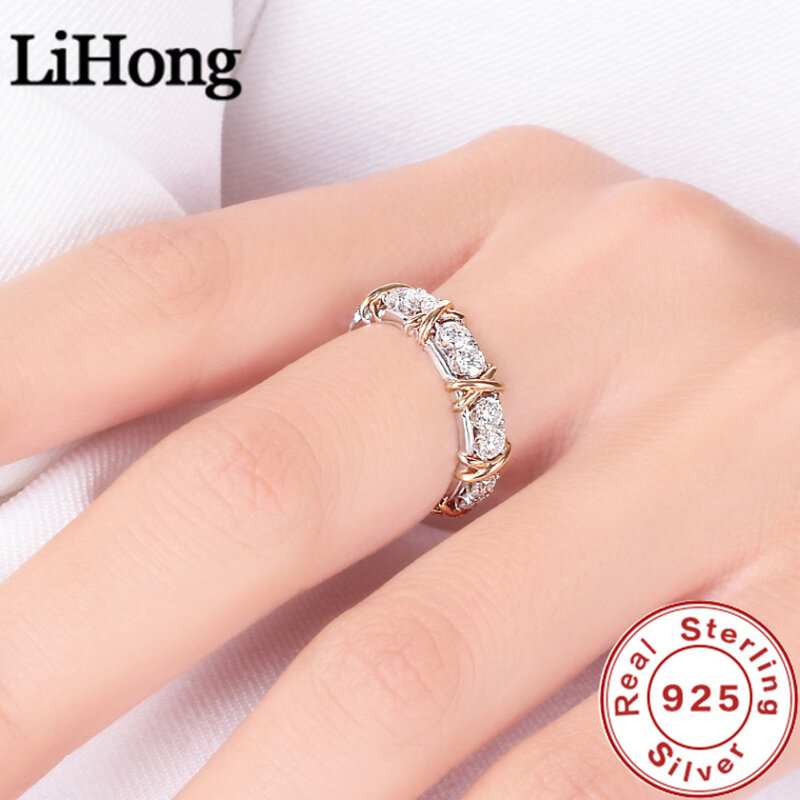 Luxo anel de prata esterlina 925 para mulheres, entrelaçado com cristal zircão aaa, presente joia noivado
