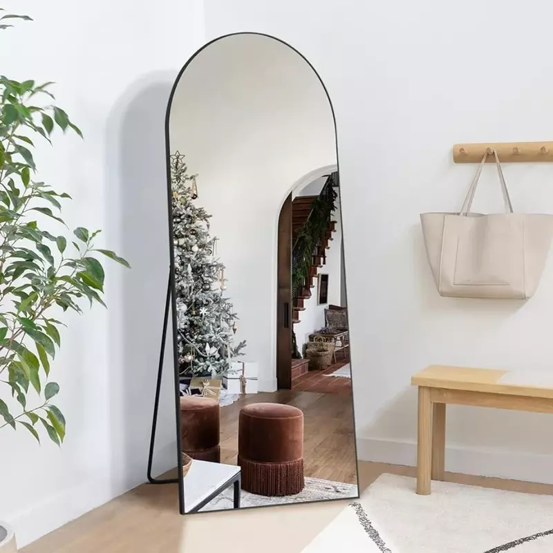 64x21 Inch Arch Full Length Mirror Hallway Cloakroom Bedroom Large Mirror Free-Standing Hanging or Leaning Black Freight Free