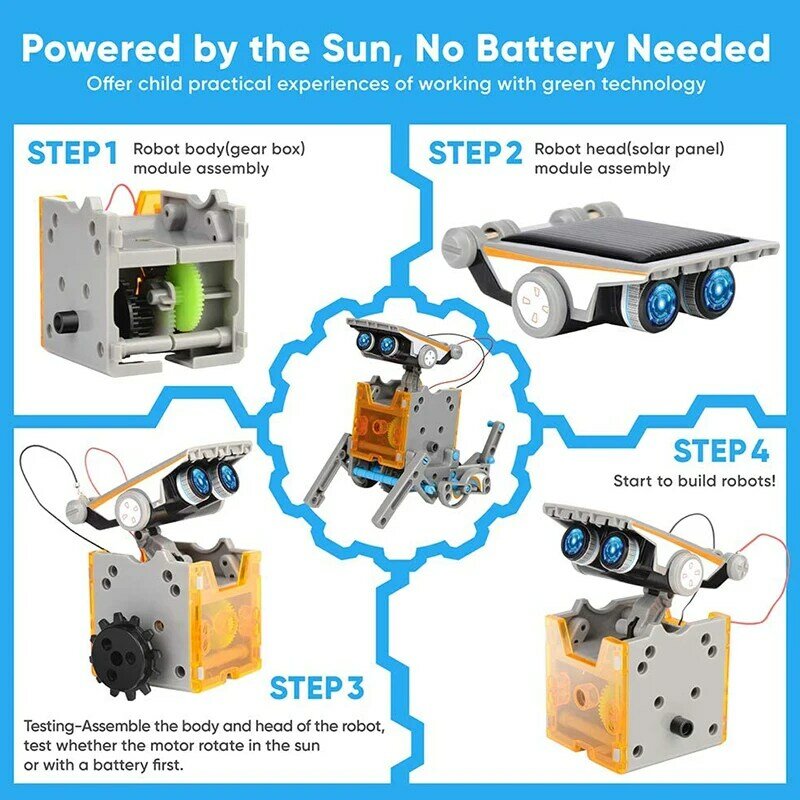 Science Experiment Solar Robot Toy, DIY Building Powered, Learning Tool, Robots Educação, Kit Gadgets Tecnológico para Criança, 6 em 1