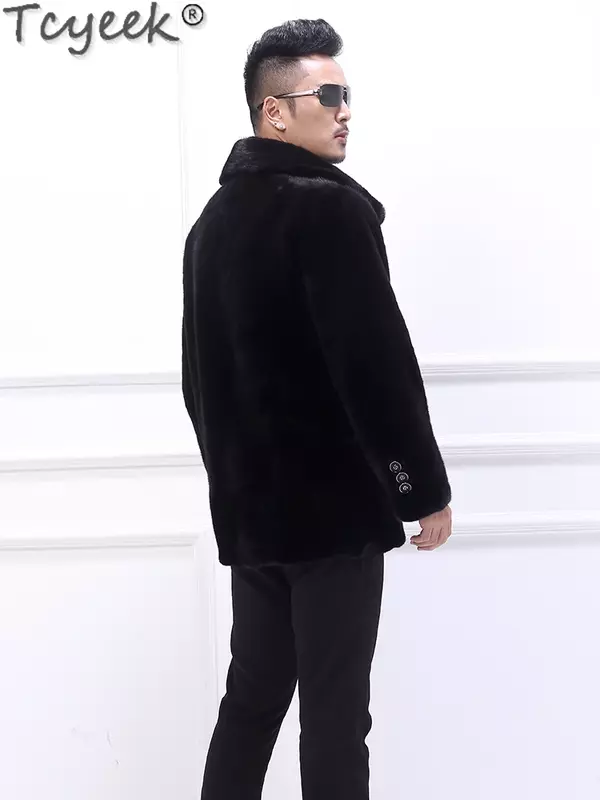 Tcyeek-Casaco de pele de vison real masculino, casaco quente, roupa masculina, preto, natural, inverno, 9XL
