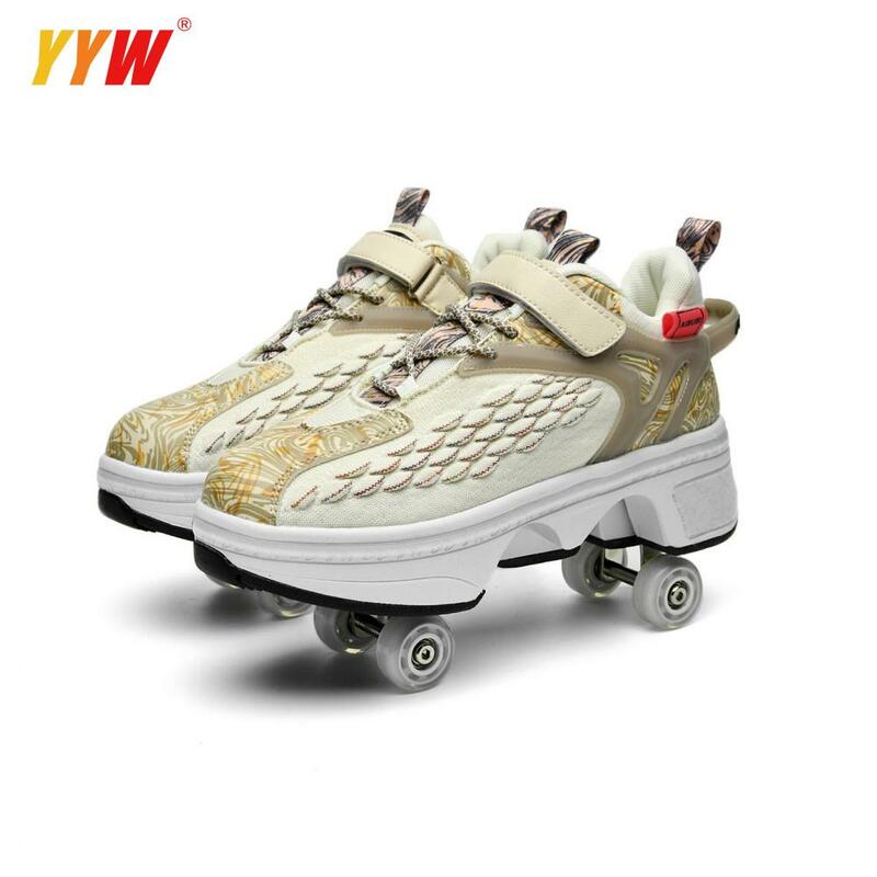Zapatillas de deporte con ruedas de deformación, zapatos de Skate, Parkour, zapatillas con cuatro ruedas para correr, Unisex, 4 niños