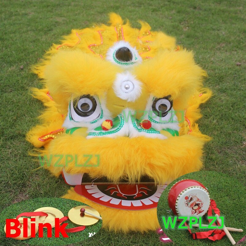 Blink-Yellow Lion Dance Costume 14 in, 5-12 Age Kids, Pants Drum, Party Performance, Sport Outdoor Parade, Event Stage Mascot