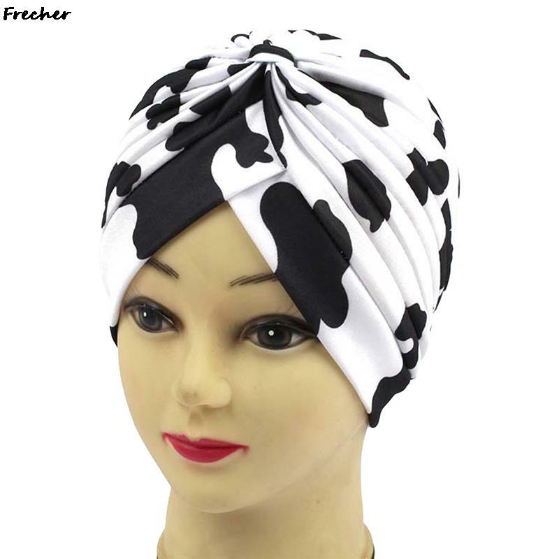 Topi Sorban Motif Bunga Katun Gaya Bohemian Baru Ikat Kepala Bungkus Kemo Bandana Hijab Lipit Topi India Topi Rambut Wanita Beanie