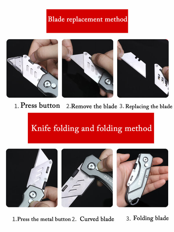 Heavy Duty aço inoxidável Utility Knife Todo o aço Espessado Premium Folding Wallpaper Knife, Decapagem de cabo de grau industrial