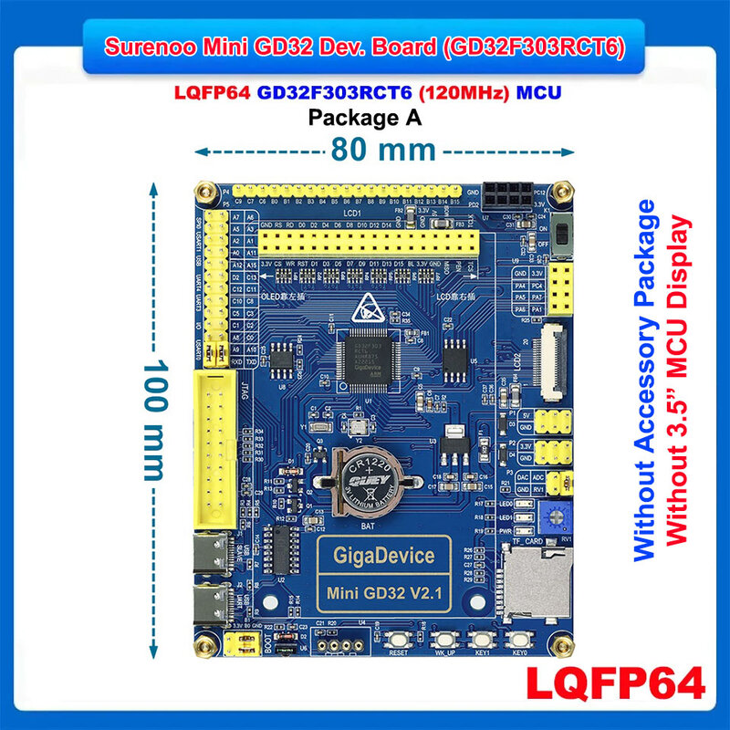 Surenoo Mini GD32 GD32F303RCT6 STM32F103RCT6 LQFP64 Development Board, 0.96" 12864 OLED, TF Extend Slot, Serial WIFI Module
