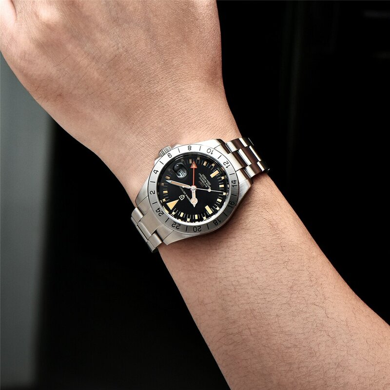 PAGANI DESIGN GMT jam tangan pria, arloji mekanik otomatis Retro klasik Stainless Steel, 2024 m tahan air 200