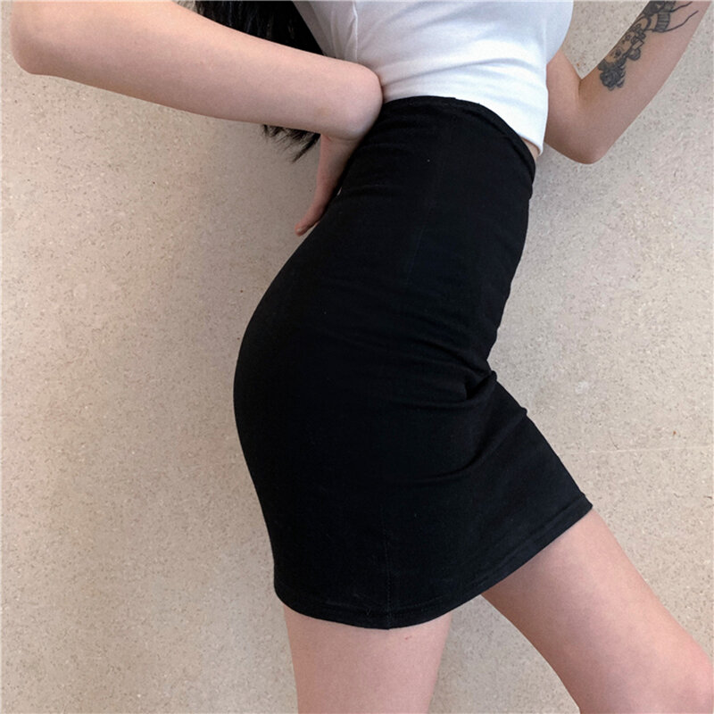 Falda elástica negra de un solo paso para mujer, minifalda ajustada de cintura alta, Sexy, a la cadera, para Club nocturno