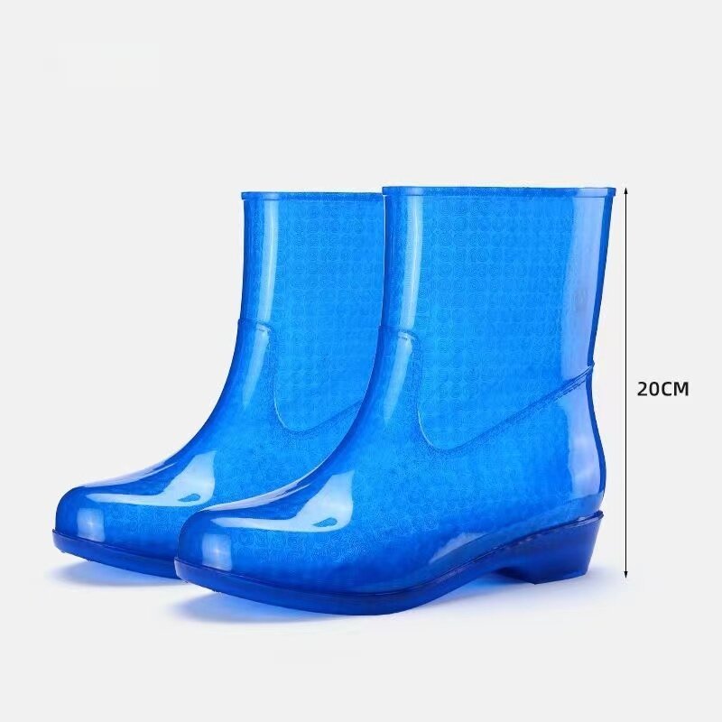 Sepatu hujan wanita, sepatu kerja sol lembut anti Slip atasan tinggi empat musim tanpa garis warna Jelly transparan