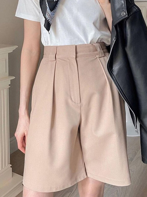 Women's Summer Shorts 2023 Long With High Waist Female Loose White Classic Knee-length Office Wide Women's Shorts Black Candy