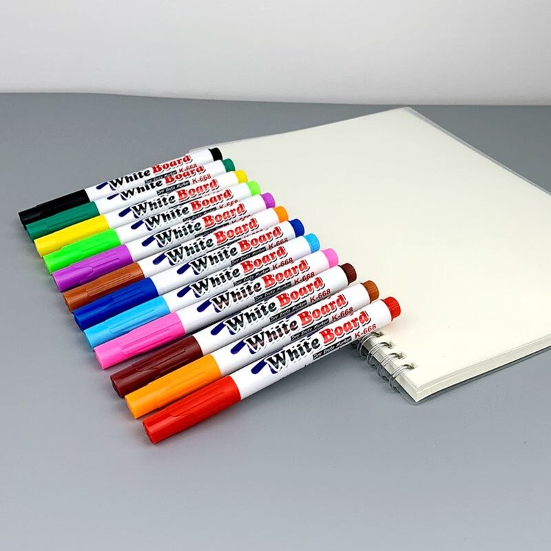 Marcadores apagáveis Whiteboard coloridos, Canetas marcador Whiteboard para escola e escritório, 12 cores