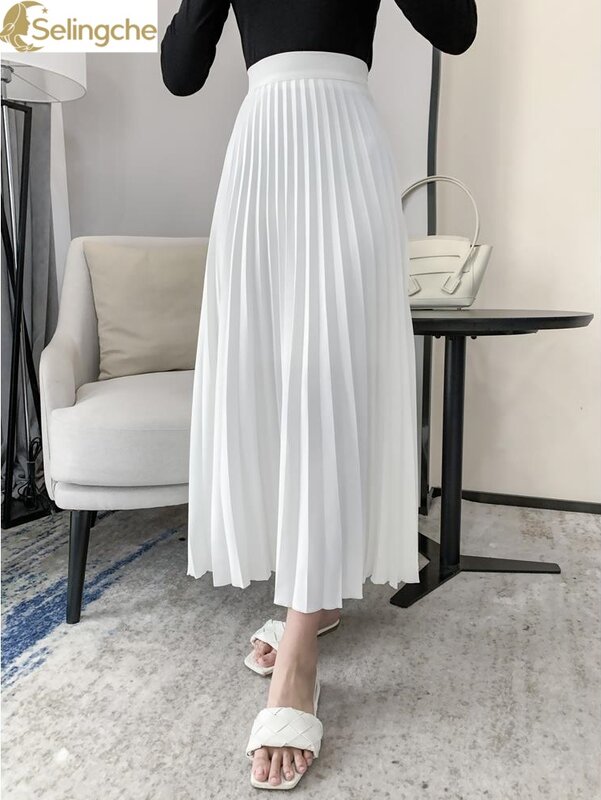 Falda de media pierna para mujer, Falda plisada de cintura alta, delgada y colgante, longitud media, primavera y verano, 2024