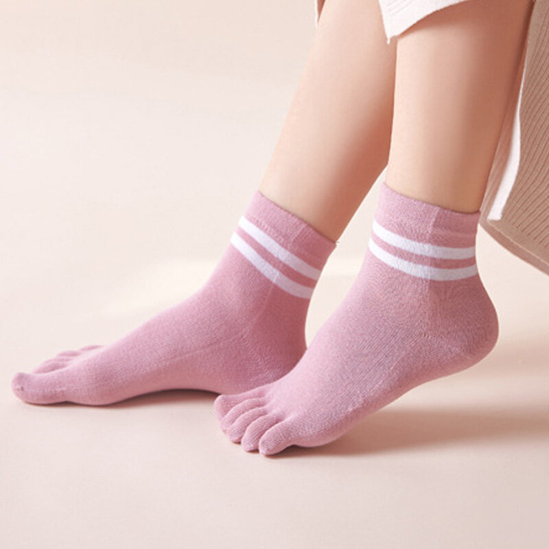 Calcetines cortos de algodón a rayas para mujer y niña, medias transpirables, suaves y elásticas, absorbentes de sudor, 5 dedos, Harajuku, 4 estaciones