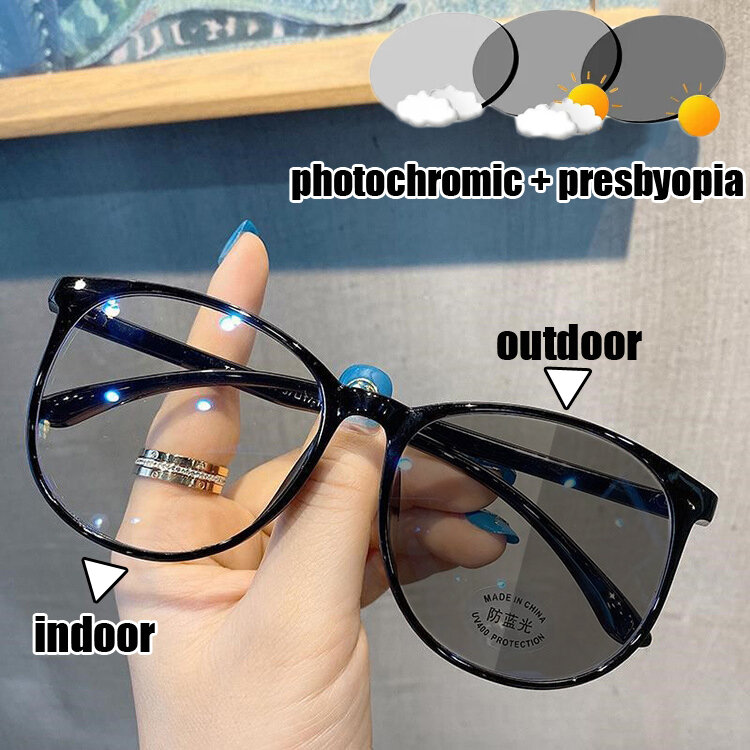 Intelligent Photochromic Far Sight Glasses Retro Women Men Reading Eyewear Anti Blue Light Color Changing Presbyopia Sunglasses