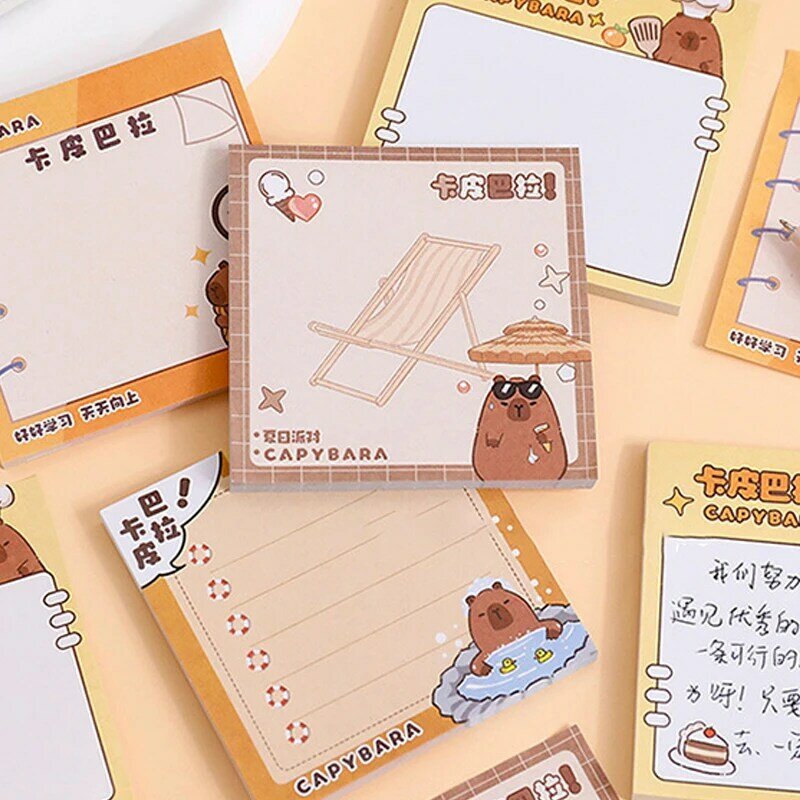 Capybara-Carnet de notes autocollantes pour étudiants, livre de message, mignon, créatif, dessin animé, animaux, fournitures scolaires, cadeaux, papeterie, 50 feuilles