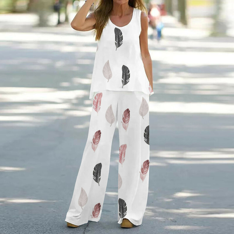 Комплект из двух предметов для женщин, летние брюки с V-образным вырезом, коротким топом, завязками и высокой талией, с принтом, модные повседневные штаны