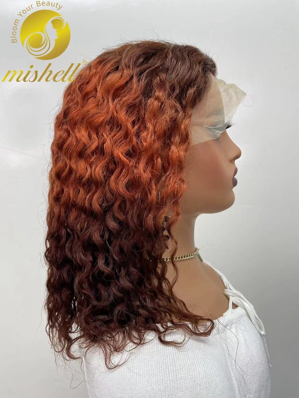 200% плотность 4/350/4 Имбирно-оранжевые волнистые кружевные парики 10-16 дюймов 13x4 кружевные передние глубокие волнистые вьющиеся человеческие волосы боб парики для женщин