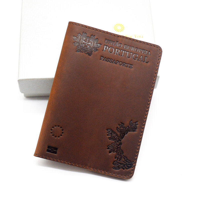 Skórzana okładka na paszport portugalia Retro krowa portugalska etui na paszport futerał ochronny Unisex portfel podróżny paszport