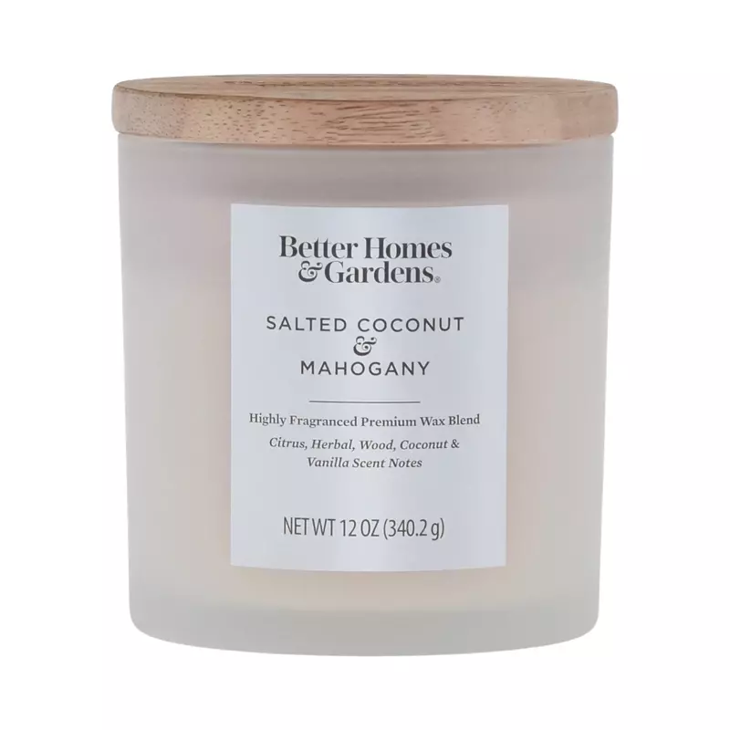 Better Homes & Gardens 12oz Salted Coconut & Mahogany Scented 2-Wick Frosted Jar Candle