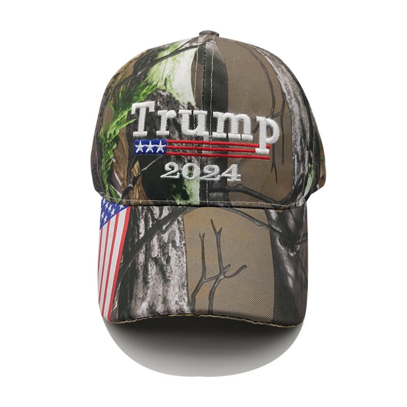 Trump 2024หมวก Donald Trump หมวกพรางหมวกเบสบอลหมวก Hippop ผ้าฝ้ายครีมกันแดดประธานาธิบดีอเมริกันหมวกถักหมวก